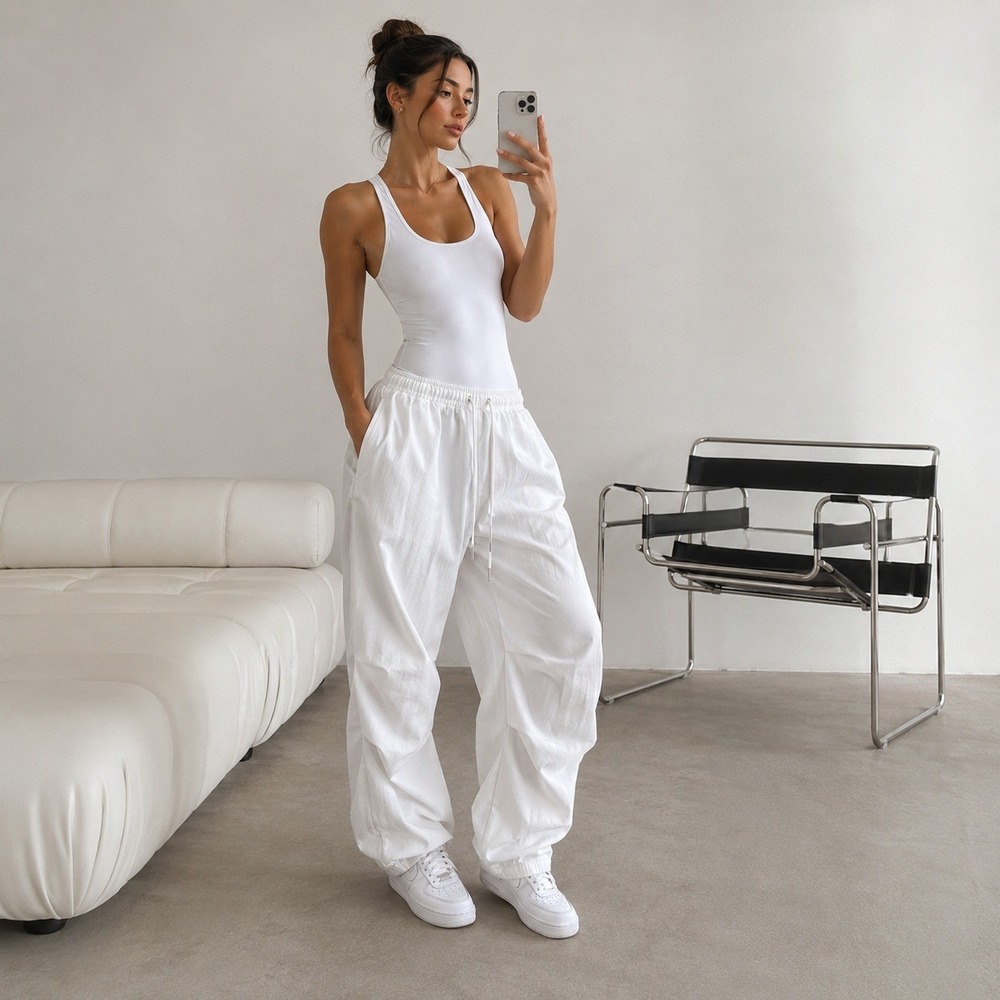 Splits59 Womens White Racerback Bodysuit Nylon Spandex Stretch Gym Athleisure L